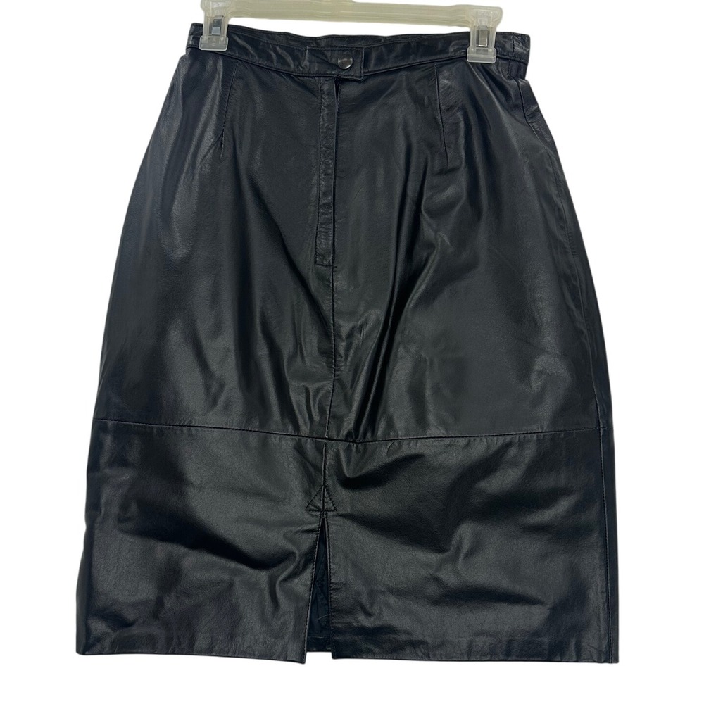 Genuine Leather Midi Skirt Black Made in Argentina Button Fly Slit